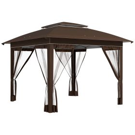 12' x 12' Pop-Up Canopy Tent with Netting and Carry Bag, Instant Sun Shelter with 137 sq.ft Shade, Dark Brown Gazebo.