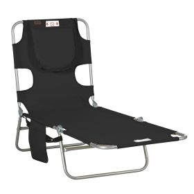 Folding Chaise Lounge Sun-Tanning Chair with Face Cavity, Pillow, 5-level Adjustable; for Outdoors, Camping, etc. Black.