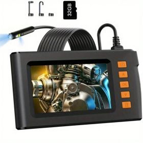 4.3 Inch Dual Lenses Endoscope Camera With Light, With 32GB Memory Card- Waterproof Borescope Camera With 8 Adjustable LED Lights,  LCD Screen, HD 108