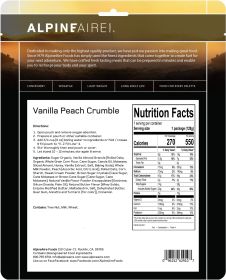 Vanilla Peach Crumble - Cook in the Pouch, Just Add Hot Water.  2 Servings.  AlpineAire Foods.