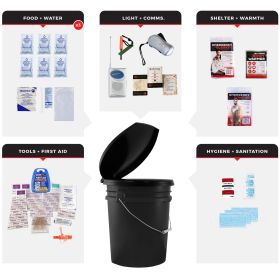 3 Person Necessity Survival Kit, 72-Hr. Food, Water, First Aid, Tools, Light and Communications, Warmth, Hygiene.