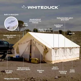Alpha Wall Tent, 16 x 20 (Fire and Water Repellent).  2 Stove Jacks. Storm Doors, Storm Windows, Mold and UV Resistant