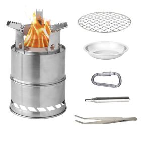 Mini Stainless Steel Folding Wood Stove. Portable BBQ Camping Stove.  Uses Firewood, Leaves, Charcoal, Many Fuels.