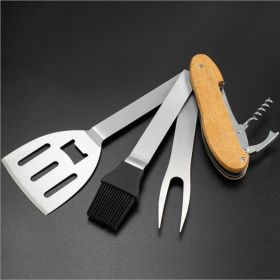 Detachable BBQ Tools, 5 Stainless Steel for Outdoor Grilling or Cooking. Sturdy Durable Spatula, Fork, Baster, Opener.
