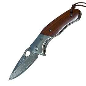 3.5" Damascus Drop Point Blade Knife w/ Wood Handle.  Elitedge.  For Camping or Daily Carry.