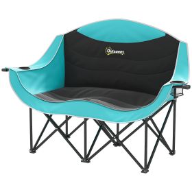 Padded Folding Camp Chair for 2 Adults, Double Camping Chair with Armrests, Cup Holders, Carry Bag for Outdoors
