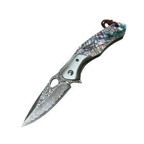 Damascus Knife with Drop Point 3.5" Blade and Abalone Handle.  Elitedge Premium.