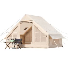 Inflatable Tent for Camping, 3-5 Person Easy Setup Tent with Hand Pump, Stove Jack for 4-Season Camping.