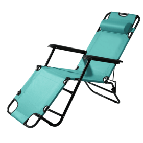 Portable Dual Purposes Extendable Folding Reclining Chair.  For Camp Sitting or Sleeping Flat. Green.