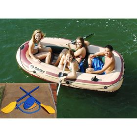 Voyager 4-Person Boat with Oars and Pump, Grab Line and Integrated Oar Locks.