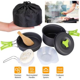 9-Pc Camping Cookware Set For Camping Stove. Lightweight Cookware Kit, Pot w/Lid, Pan, Utensils, Bowls, Bag.