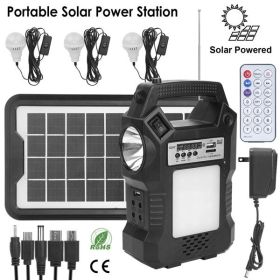 Solar Power Station Rechargeable Power Bank w/Flashlight. FM Radio, MP3, Remote. 4 Ports. Charge Phones, Laptops.