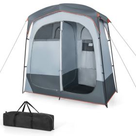 Two-Room Tent  for Shower, Toilet, and Dressing.  Zippered Door Separates Privacy for Two People when Camping.