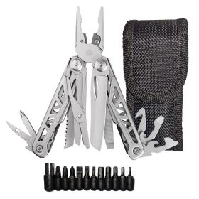 Heavy Duty Multitool, Military Grade Stainless Steel Frame; Knife Blade; Scissors; Pliers; Cutter; Wood Saw; 18 Tools.