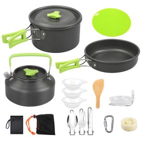 16-Pc Camping Cookware Set; Pot/Pan/Kettle Set with Bowls, Knife, Fork, Spoon, Carabiner, Spatula, Cutting Board
