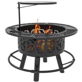 Outsunny 2-in-1 Fire Pit, BBQ Grill, 33" Portable Wood Burning Firepit with Adjustable Cooking Grate, Pan and Poker.