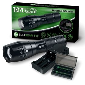 TK120 Professional LED Flashlight Kit with Batteries & Charger for Home, Outdoor, Security, Professionals.