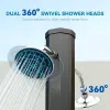 9.2 Gallon Solar Heated Outdoor Shower with 2 Free-Rotating Shower Heads & Foot Showers, 7.1ft Tall, for Camping.