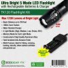TK120 Professional LED Flashlight Kit with Batteries & Charger for Home, Outdoor, Security, Professionals.