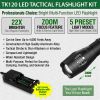 TK120 Professional LED Flashlight Kit with Batteries & Charger for Home, Outdoor, Security, Professionals.