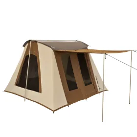 Prota Lightweight Canvas Tent, 10'x10' Desert Red (Brown/Tan).  White Duck Canvas. Mesh Windows. Groundsheet.