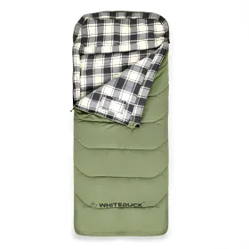 Slumbernest Sleeping Bag - Standard, 50F.  White Duck. Olive.  Durable, High-Performance, Buttery-Soft Flannel Lining.