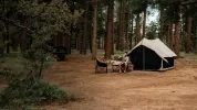 Rover Scout Tent 8'x13' (Sandstone Beige, Fire and Water Repellent) with Stove Jack. White Duck, Canvas, Durable.