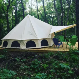 Avalon Awning Compatible with 8'/10'/13'/16'5" Bell Tents.  Canvas, Adjustable, Steel Poles.  Awning Only.  White Duck.