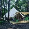 Avalon Awning Compatible with 8'/10'/13'/16'5" Bell Tents.  Canvas, Adjustable, Steel Poles.  Awning Only.  White Duck.