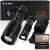 ZX-2 Professional LED Flashlight Kit, Zoom Focus, 5 Light Modes. Includes Charger, Batteries, Case, Manual.  Rugged.