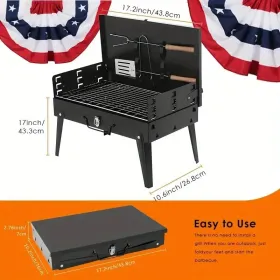 Barbecue Charcoal Grill Folding Portable, Windproof And Thickened Tool Box Design, Durable, Foldable Structure Lightweight And Compact (Option: upgrade)