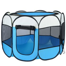 1Pc Portable Foldable Pet Tent for Dogs, Cats, Small Animals.  Exercise Pen Removable Zipper Top And Bottom. Waterproof Indoor/Outdoor. (Option: Blue)