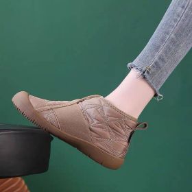 New Flat Snow Boots Winter Warm Non-slip Cotton Shoes Fashion Casual Waterproof Plush Ankle Boots (Option: Khaki-39.)