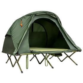 2-Person Outdoor Camping Tent with External Cover.  Cot Tent for 2, Cozy, Off the Ground, with Self-inflating Mattress. (Option: Green)