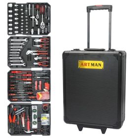 Black Manual Toolbox With 4 Layers Of Tool Sets. Rolls or Carries.  899 Tools for Mechanical, Carpentry, Electrical Use. (Option: Black)