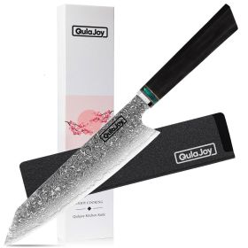 Qulajoy Classic 9-Inch Japanese Gyuto Chef Knife, Hand-Forged Mirror Blade, Octagonal Ebony Wood Handle, Sheath. (Option: Kiritsuke)