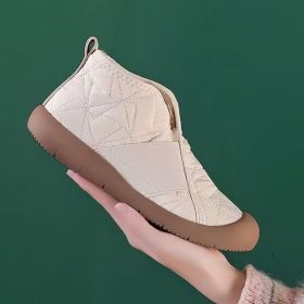New Flat Snow Boots Winter Warm Non-slip Cotton Shoes Fashion Casual Waterproof Plush Ankle Boots (Option: Beige-37.)