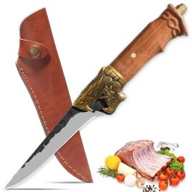 Qulajoy Boning/Butcher/Fillet/Multiuse Knife. Hand-Forged Camping Knife. Dragon Head Handle, Leather Sheath, Viking. (Option: Fillet Knife)