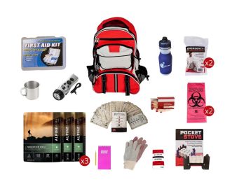 Food Storage Survival Kit with 18 Svgs. Food, Water Purification, Radio Flashlight, Sleeping Bags, First Aid, Cook Stove (Option: Backpack)