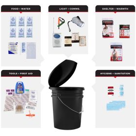 1-Person Necessity Survival Kit with 72 hours Food, Water, First Aid, Light, Radio, Warmth, Hygiene, Flint Starter (Option: Bucket and Lid)