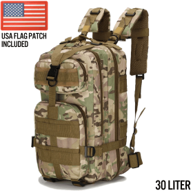 XG-MB30 - Small Tactical Backpack Survival Assault Bag 30-Liter Molle Daypack for Hiking, Camping. Waterproof. (Color: CP Camo)