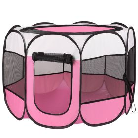 1Pc Portable Foldable Pet Tent for Dogs, Cats, Small Animals.  Exercise Pen Removable Zipper Top And Bottom. Waterproof Indoor/Outdoor. (Option: pink)