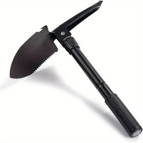 1pc Camping Shovel - Multifunctional Hiking Tool for Entrenching, Digging. Foldable, Portable, Pickaxe, Saw, Compass. (Color: Black)