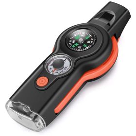 7-in-1 Multifunctional Emergency Survival Whistle For Boating, Hiking, Camping. Compass, Light, Mirror, Mag.Glass, Lanyard. (Color: Orange)