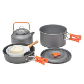 2-3 Person Camping Pot, Pan, Teapot Combination Set Including Tableware.  Non-Stick, Lightweight, for Hiking. (colour: orange)