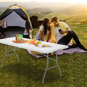 Camping Table Folds in Half, with Carrying Handle.  Folding, Portable, Sturdy.  For Camping, Picnic, or Outdoor Functions. (Color: White)