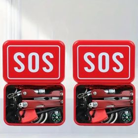 8-Item Emergency Survival Kit; Essential For Home, Car, Outdoors. SOS, Screwdriver, Openers, Flint, Manual, Metal Box. (quantity: 2)