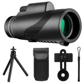80x100 HD Monocular Telescope Hi-Power Monocular For Smartphone With FMC Lens Phone Adapter Tripod  and Case. (Option: Black)