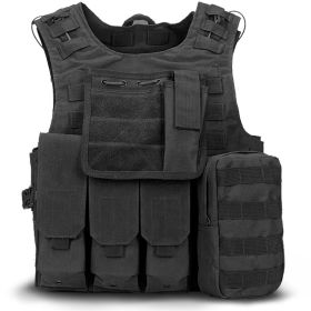 Military Tactical Plate Carrier Vest MOLLE System With Multiple Compartments for Hunting, Fishing, Camping. (Color: Black)