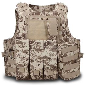 Military Tactical Plate Carrier Vest MOLLE System With Multiple Compartments for Hunting, Fishing, Camping. (Color: Desert ACU)